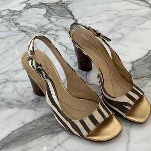 Kate Spade Black and Gold Striped Heels